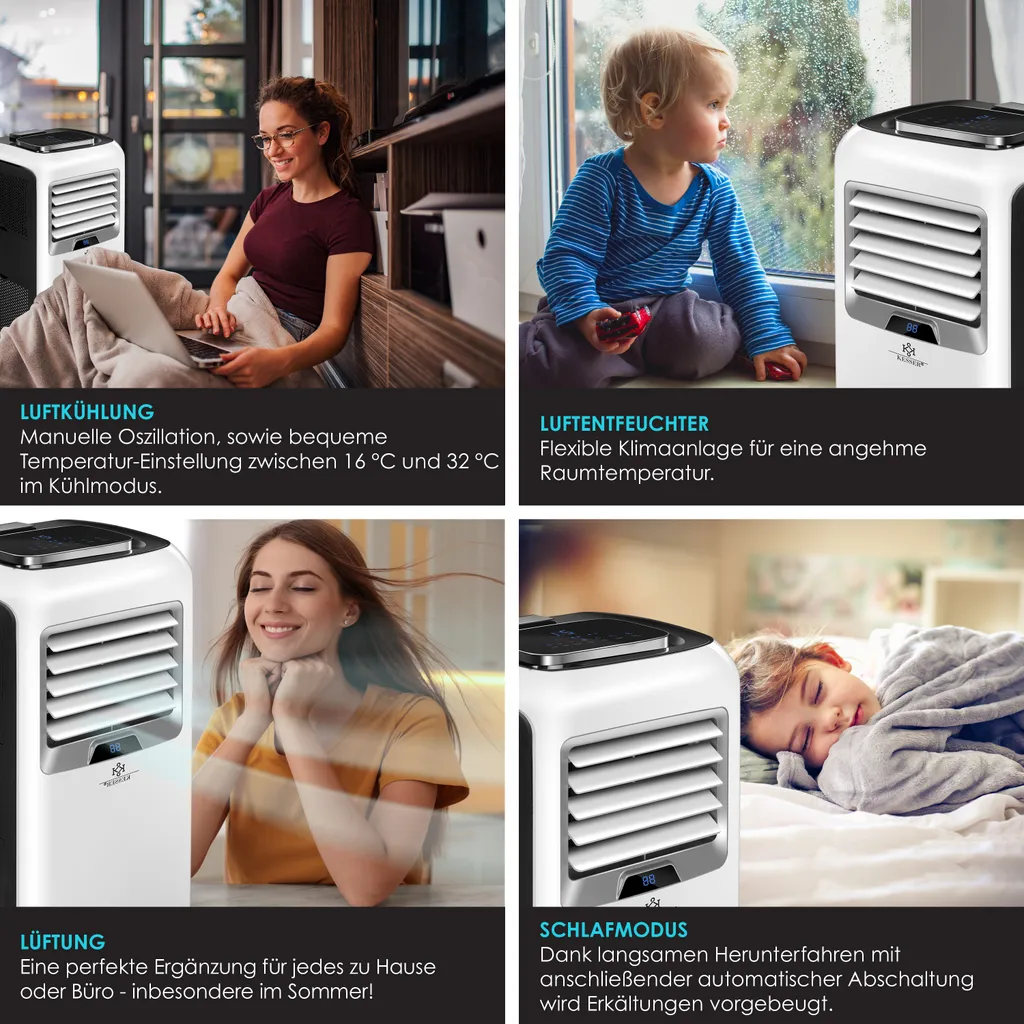 KESSER® – Klimaanlage Mobiles Klimagerät 4in1 Kühlen, Luftentfeuchter, Lüften, Ventilator - 12.000 BTU/h (3.500 Watt) 3,5 KW - Klima Mit Montagematerial, Fernbedienung Und Timer, Nachtmodus (EEK: A), Farbe:Weiß / Schwarz – Bild 12