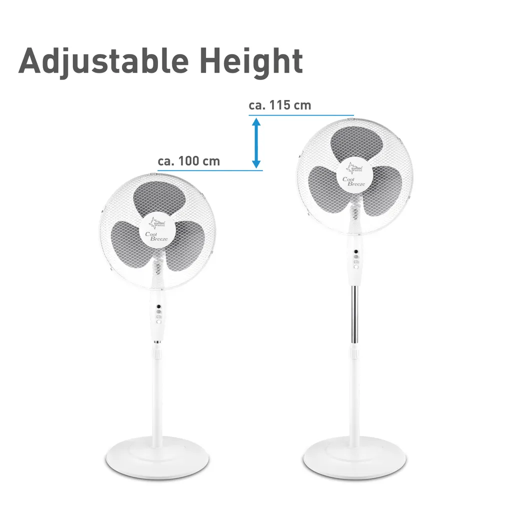 SUNTEC Ventilator Leise | Stand Standventilator CoolBreeze 4000 | Leise 40 Cm Durchmesser, 50 Watt | Fan Windmaschine Weiss | Für Bett, Schlafzimmer, Büro, Wohnung, Terrasse – Bild 7