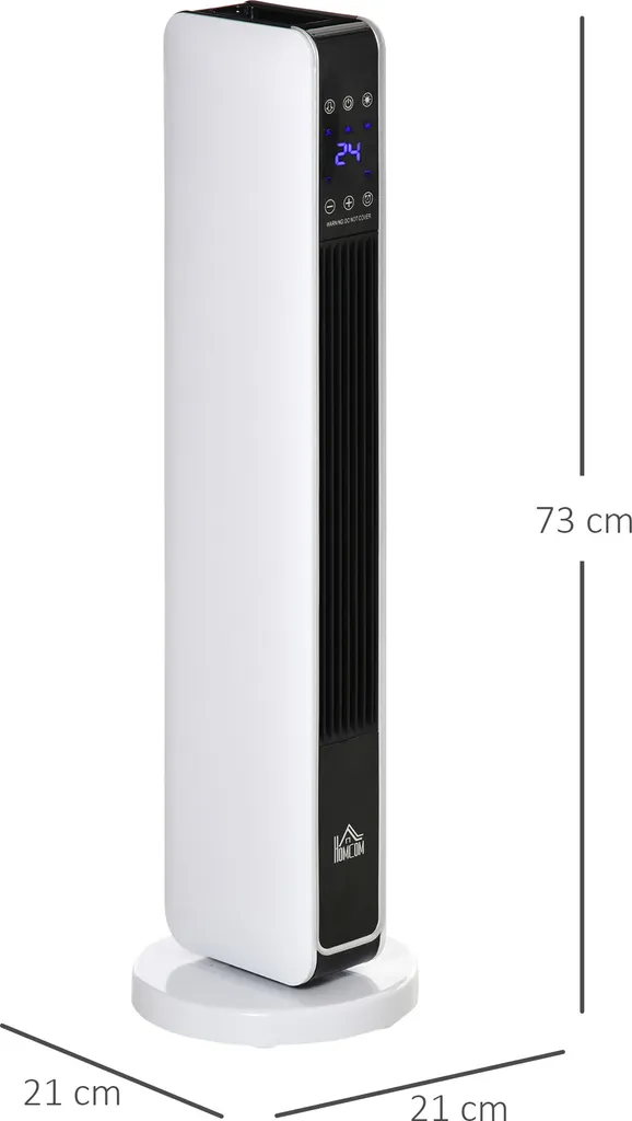 HOMCOM Heizgerät Heizlüfter 2200W Elektroheizer Keramik Heizturm Mit Fernbedienung 8-Stunden-Timer Oszillation Heizer Heizung ABS PA Weiß+Schwarz 21 X 21 X 73 Cm – Bild 3