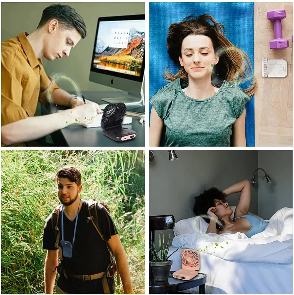 4 In 1 Handventilator, Tischventilator, Halslüfter, Handyhalter, Mit 3000mAh Powerbank, USB Faltbarer 3 Gang Ventilator, 180° Drehbarer Lüfter, Rosa – Bild 11