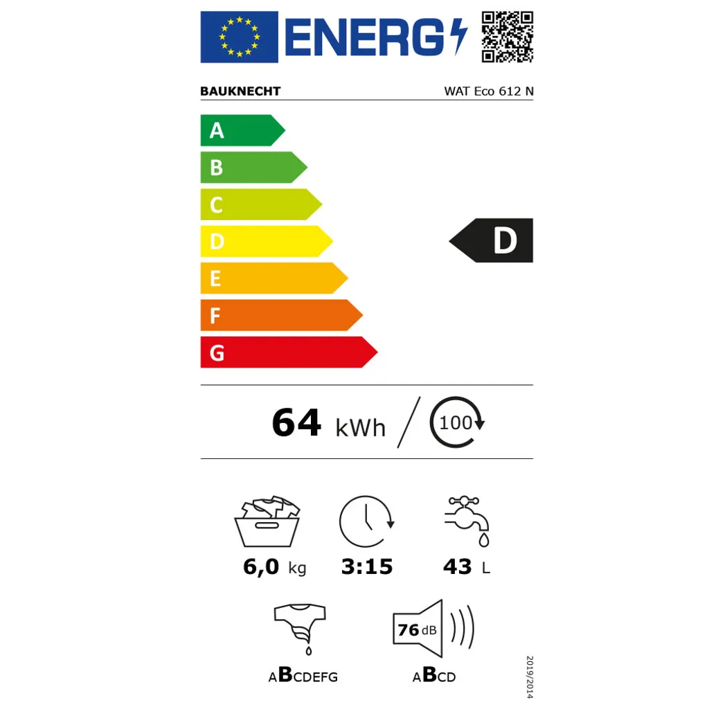 Bauknecht WAT ECO 612, Toplader, 6 Kg, B, 76 DB, 1152 RPM, 153 KWh – Bild 10