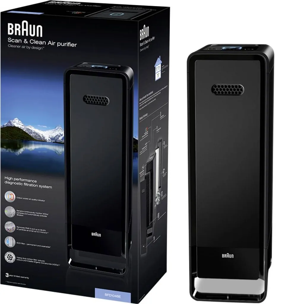 BRAUN Luftreiniger BFD104BE2 SCAN & CLEAN Raumgröße: 129 M² Dreifachfiltrierungssystem Schwarz – Bild 2