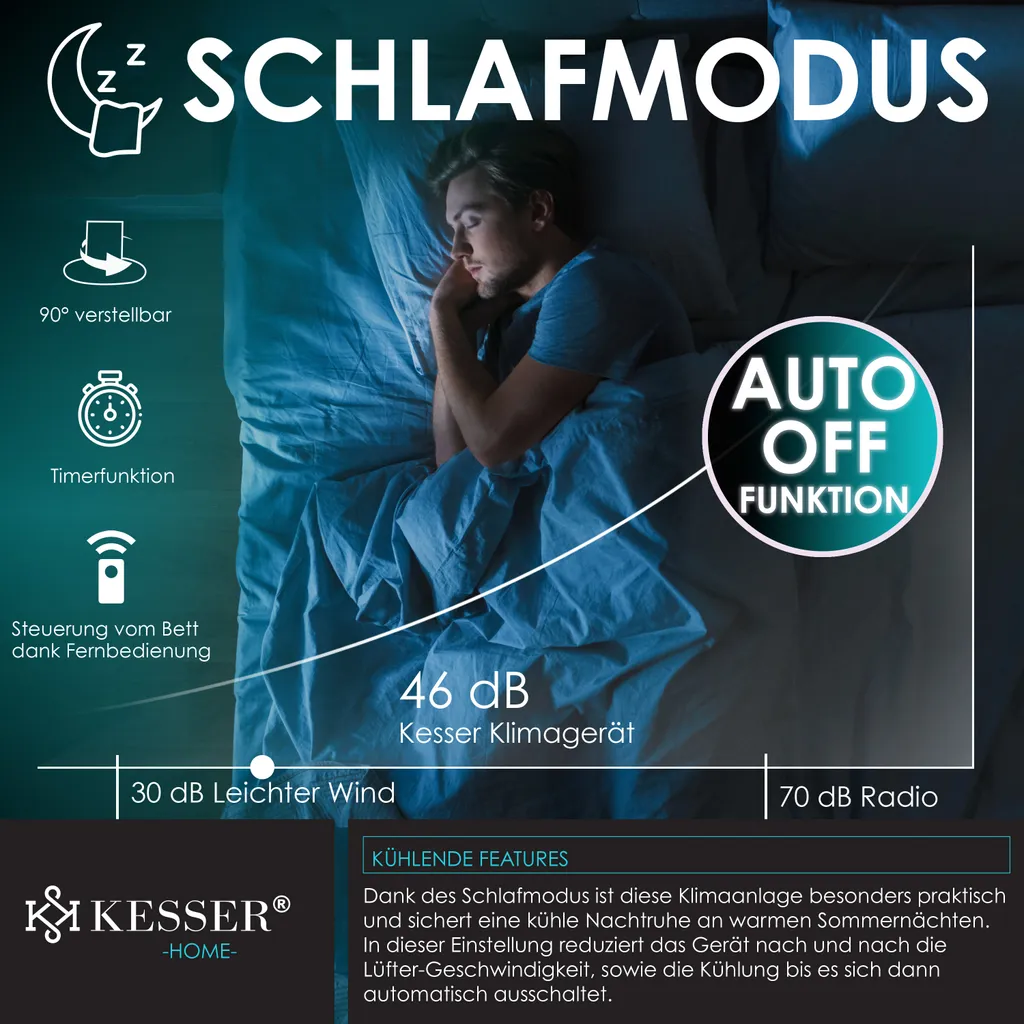 KESSER® Turmventilator Mit Fernbedienung | 120 Cm | Oszilation | 55W | LED-Display | Ventilator Mit 3 Geschwindigkeitsstufen + Timer Bis 12 Stunden + 3 Betriebsmodi + 90° Oszillierend Towerventilator, Farbe:Schwarz – Bild 4