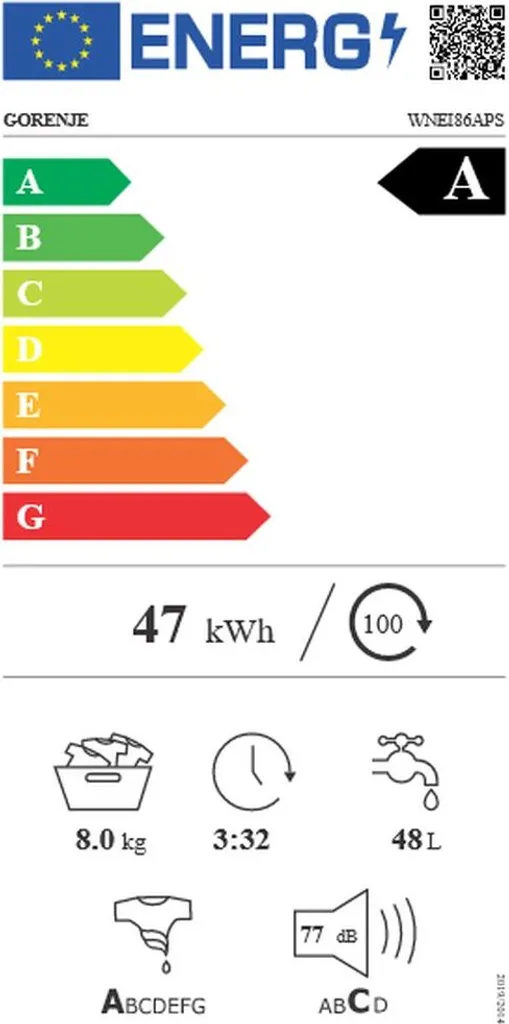 Gorenje WNEI 86 APS Waschmaschine Mit Dampffunktion - 8 Kg - 1600 U/min - 16 Programme - Inverter Motor - Edelstahltrommel - AquaStop - Kindersicherung - Trommelreinigung - Weiß – Bild 6