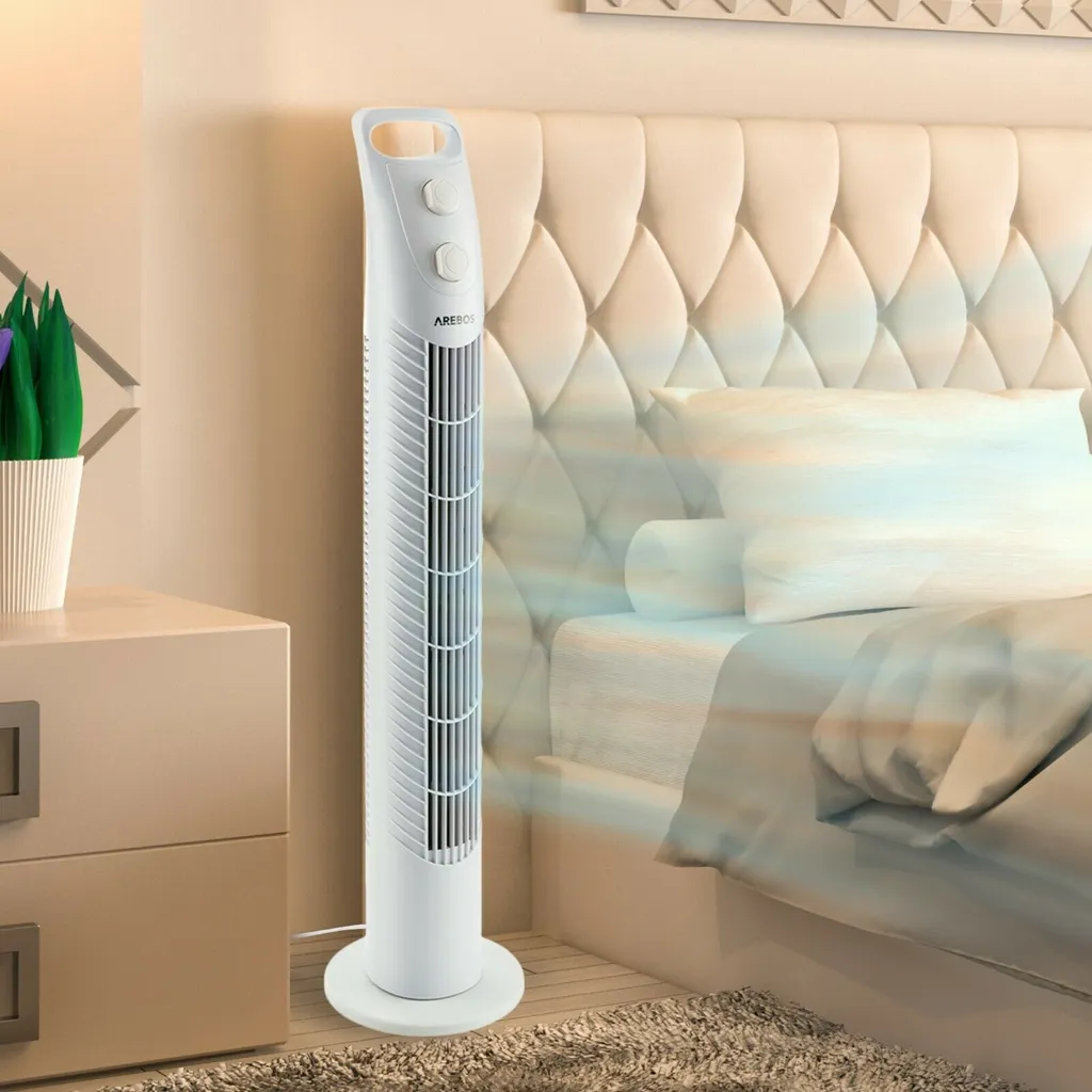 AREBOS Turmventilator Mit Timer, 40 Watt, 75°-Oszillation, Ventilator Mit 3 Geschwindigkeitsstufen, , Weiß – Bild 2