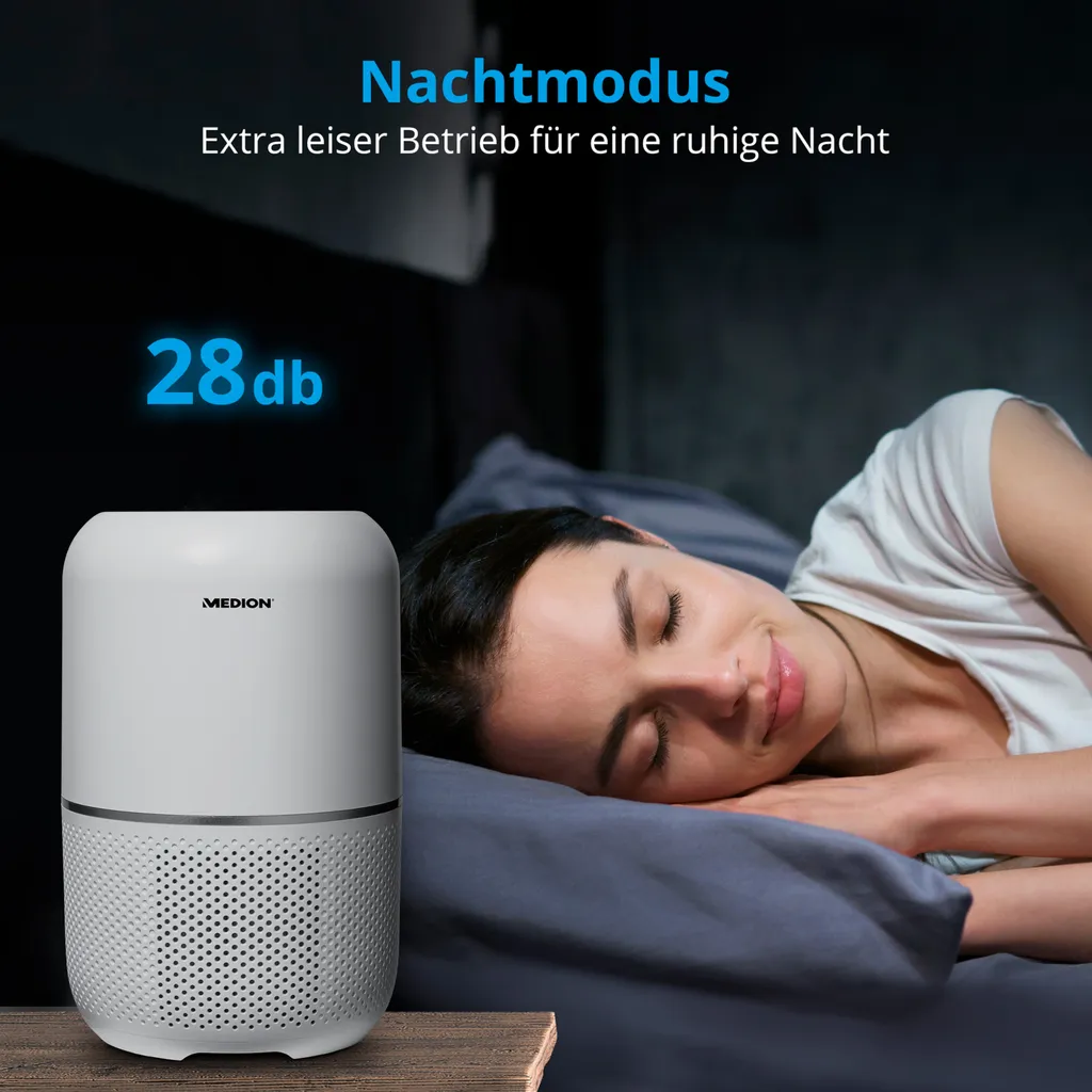 MEDION Luftreiniger Mit HEPA-Filter (H13) (reduziert Verunreinigungen Aerosole Pollen Staub Tierhaare, Bis Zu 34 M², Timer- Und Schlaffunktion, Luftqualitätsanzeige, Touch, 35 Watt, MD 19778) – Bild 6