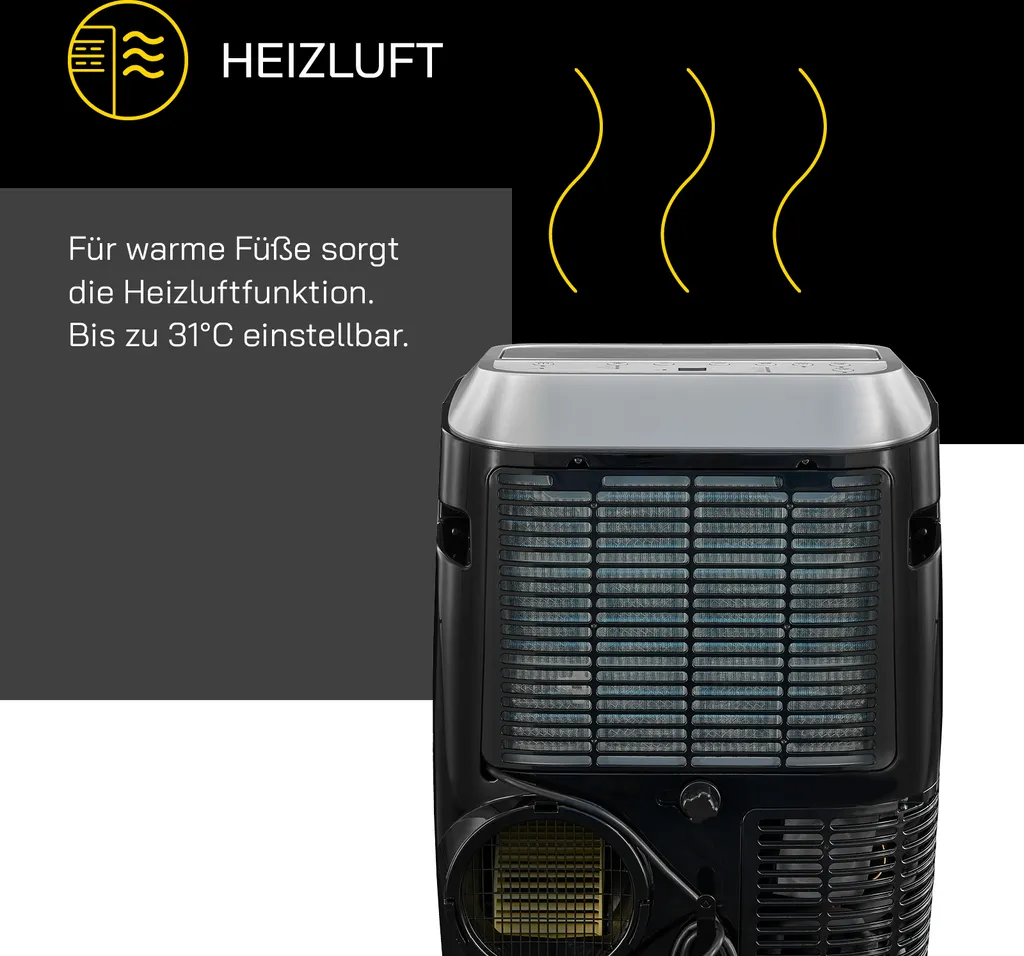 GUTFELS Klimagerät CM 81458 Sw | Mobiles Klimagerät | 4-in-1 Luftkühlung, Trocknung, Ventilation Und Heizen | 14.000 BTU / 4,1 KW Kühlleistung | Schwarz – Bild 4