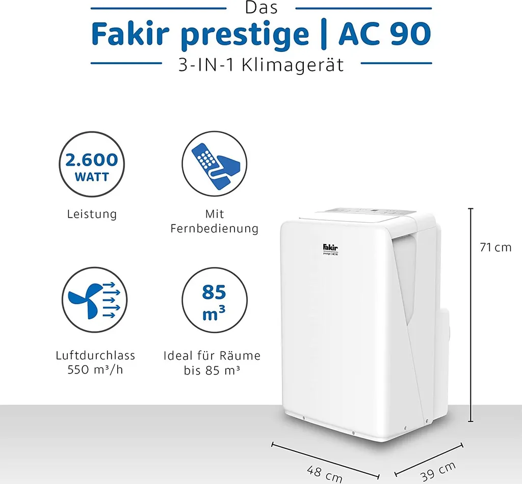 Fakir AC90 Klimagerät, Max. Raumgröße: 85 M³, 9.000 BTU/h – Bild 6