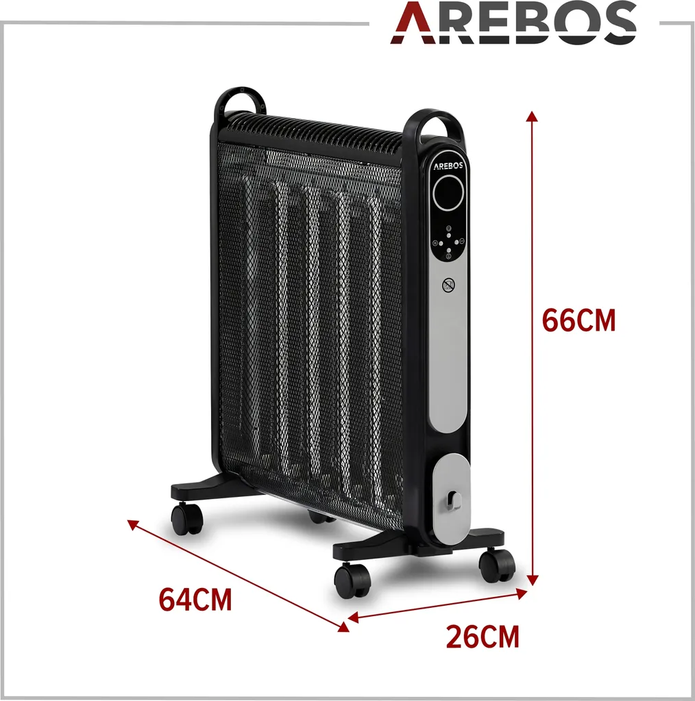 AREBOS Mica Konvektor 2000 W | Wärmewellenheizer | Elektroheizung | Konvektor-Heizung | Mobile Elektroheizung Energiesparend | Leise Heizung | Mobiler Elektro Heizlüfter Mit 2 Heizstufen | Schwarz – Bild 10