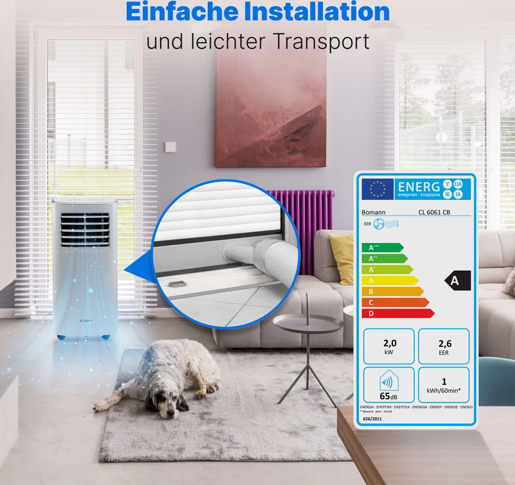 Bomann® Klimaanlage, 3in1 Klimagerät Zum Kühlen, Entfeuchten Und Ventilieren, Mobiles Klimagerät Leise Mit 7.000 BTU Kühlleistung, Mobile Klimaanlage Mit Abluftschlauch Und Timer, CL 6061 CB – Bild 6