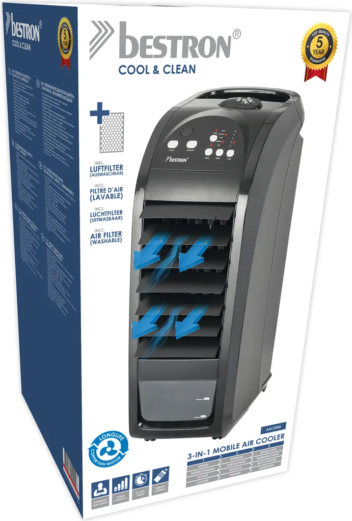 Bestron Mobiler Luftkühler Mit Fernbedienung, Dauernutzung Von Max. 20h, 70 W, Schwarz – Bild 3