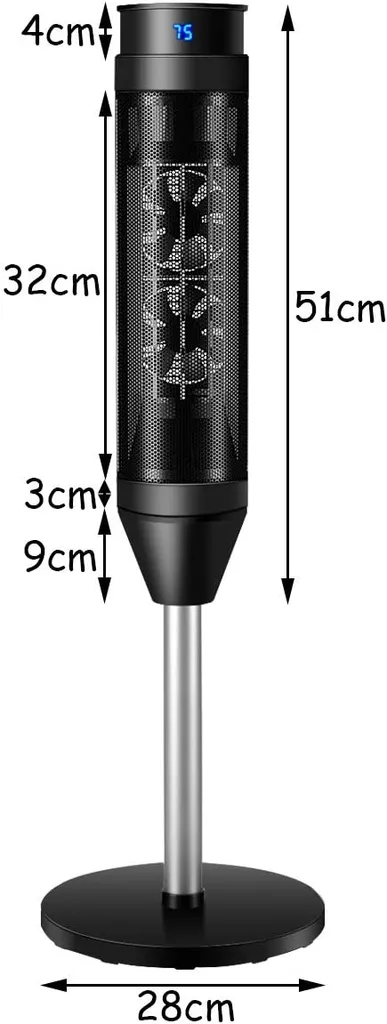 COSTWAY Heizlüfter, 1,2KW/2KW, Elektroheizung, Heizgerät Mit Thermostat & 3 Modi, 40° Oszillation, 10 - 49℃, Schnellerhitzung, Inkl. 8H Timer, LED, 28x28x85cm, Schwarz – Bild 8