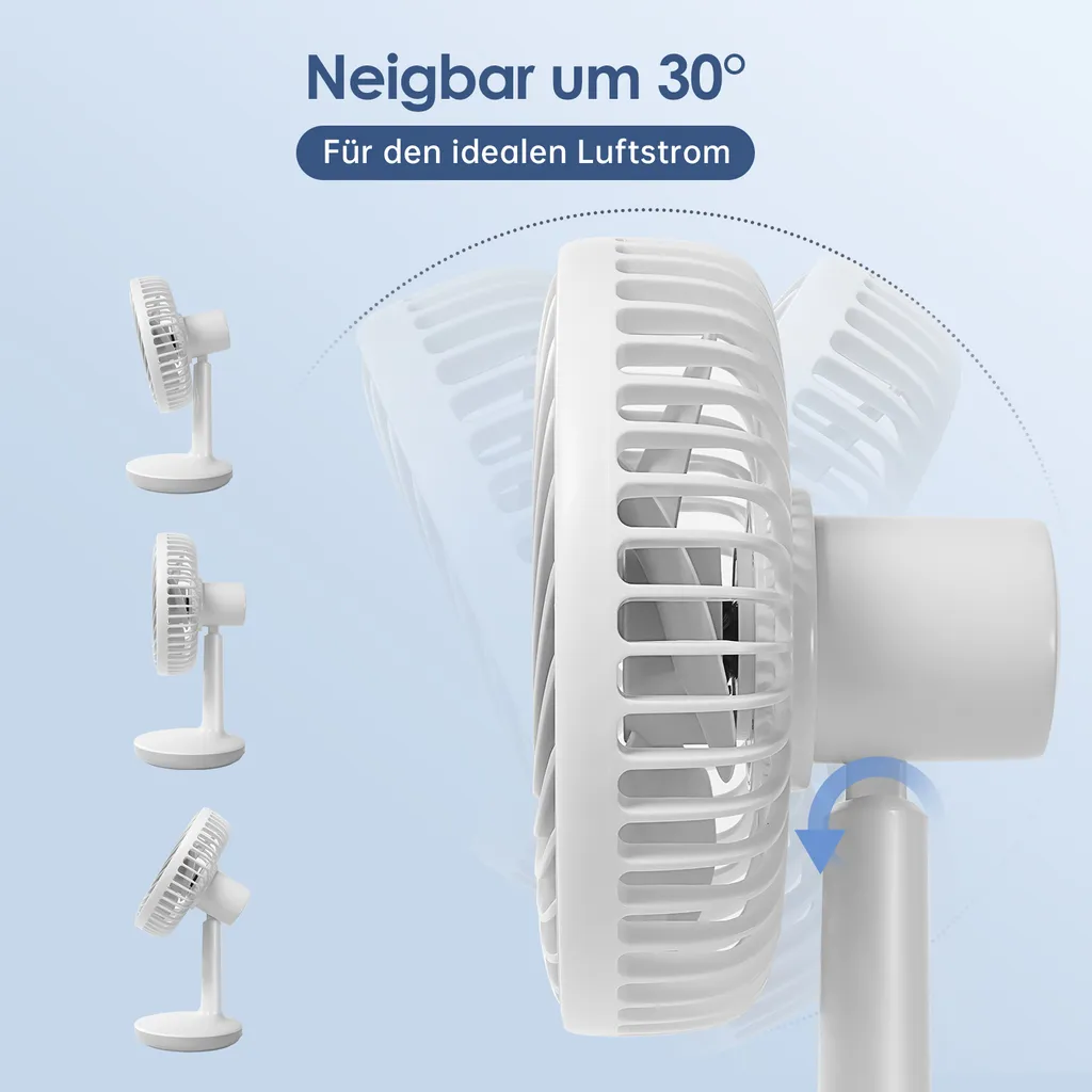 Akku Tischventilator Kompakt Mit Drei Gebläsestufen Und USB Ladeanschluss – Bild 2