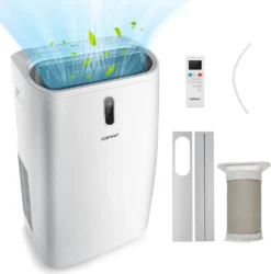 COSTWAY Heizlüfter 3,3kW 5in1 Klimaanlage 16000BTU/4,7kW, Für 117m³, Klimagerät Mobil 56dB Entfeuchter, Inkl. Schlafmodus, 24H Timer, Fernbedienung & App, Abluftschlauch, 16-32℃