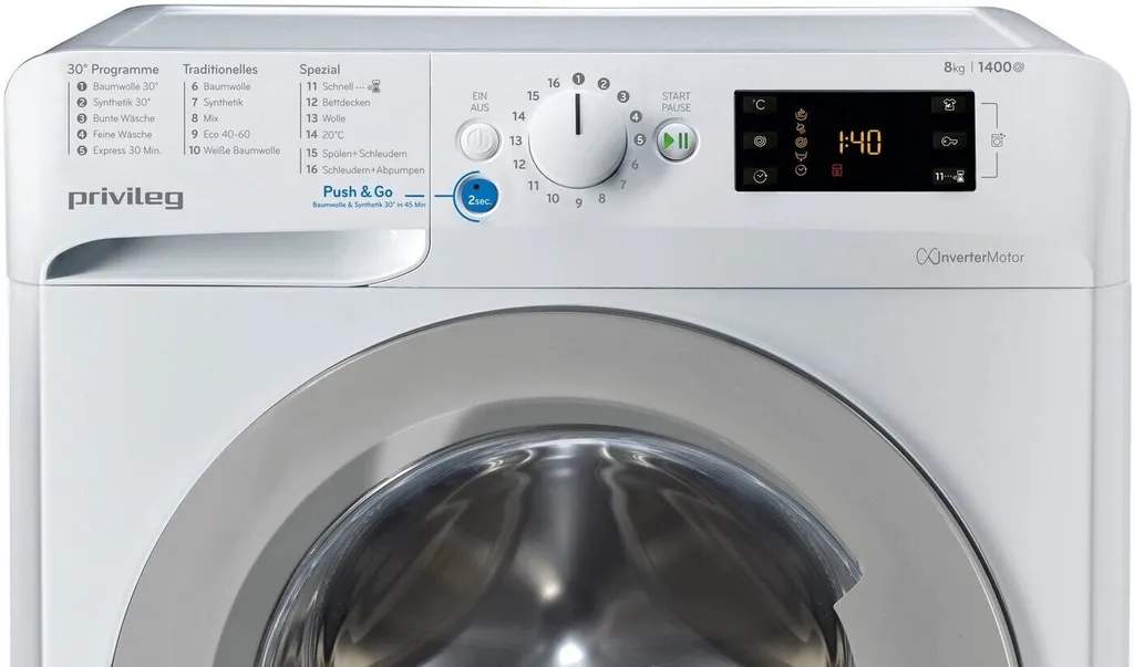 Privileg PWF X 853 N Freistehende Waschmaschine, Frontlader, Weiß, , Schleuder, 1400 U/min, 8 Kg Fassungsvermögen, 54 KWh/100 Zyklen, 48 Liter/Zyklus, Inverter-Motor, 59,5 Cm Breite, Startzeitvorwahl, Wasserauslaufschutz – Bild 3