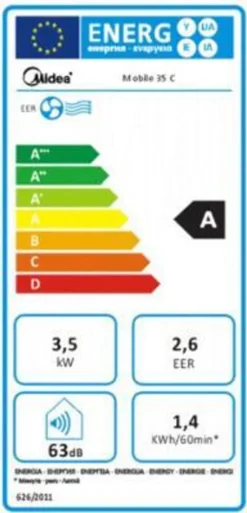 Midea Mobiles Klimagerät Mobile 35 C R290 WiFi Abluftschlauch App EEK: A