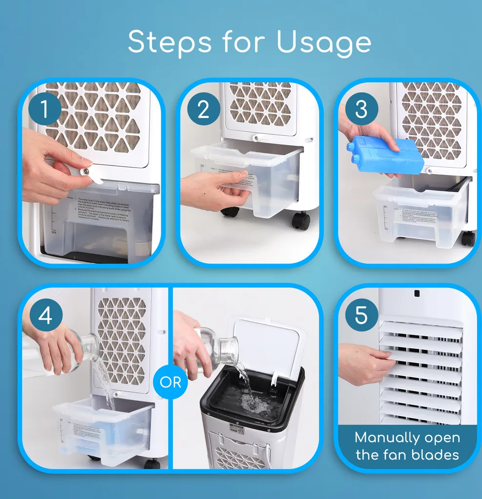 Aigostar 3,5L Mobiler Luftkühler 4-in-1 Mit 3 Stufen, LED Anzeige, Klima Ventilator Mit Fernbedienung, Mobiles Klimagerät Ohne Abluftschlauch Inkl. Timer & Oszillation Aircooler (Weiß/Schwarz) – Bild 7