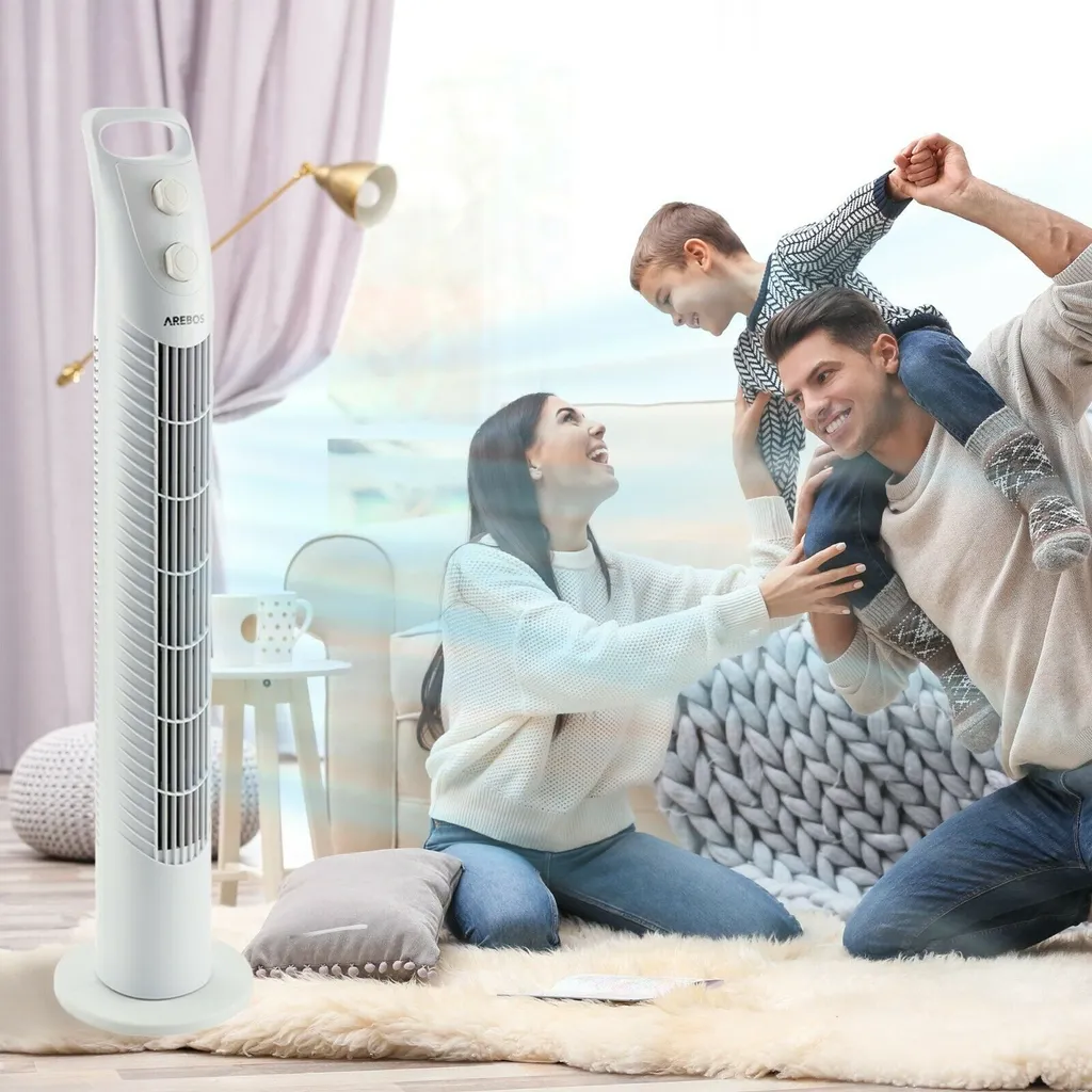 AREBOS Turmventilator Mit Timer, 40 Watt, 75°-Oszillation, Ventilator Mit 3 Geschwindigkeitsstufen, , Weiß – Bild 12