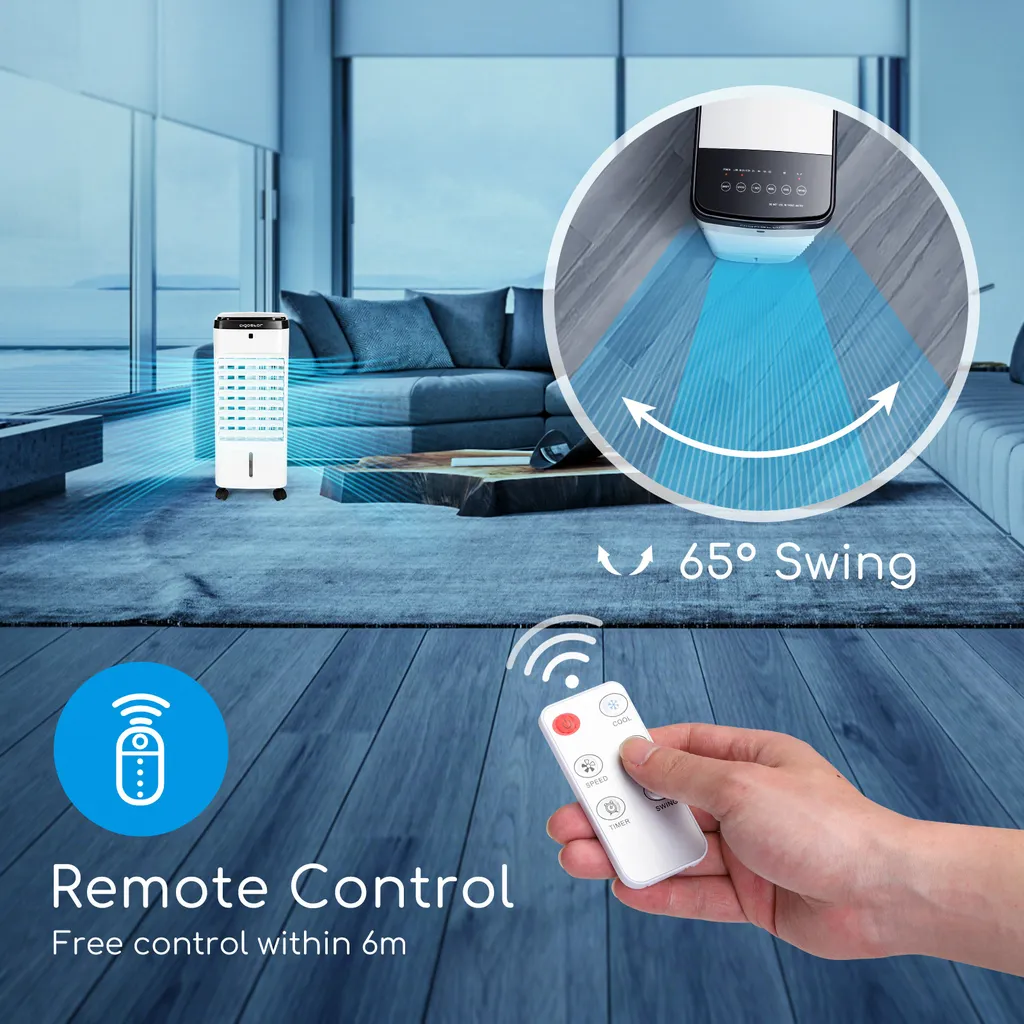 Aigostar 3,5L Mobiler Luftkühler 4-in-1 Mit 3 Stufen, LED Anzeige, Klima Ventilator Mit Fernbedienung, Mobiles Klimagerät Ohne Abluftschlauch Inkl. Timer & Oszillation Aircooler (Weiß/Schwarz) – Bild 4