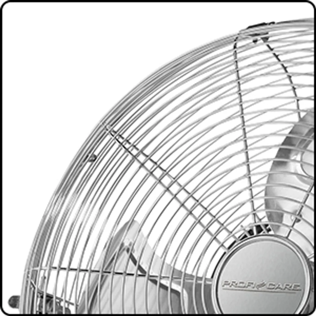 ProfiCare Ventilator PC-VL 3067 Windmaschine Im Retro-Design, Mit 3 Geschwindigkeiten, Stufenlos Neigbarer Ventilator-Kopf, Ø Ca. 50cm, Metall-chrom – Bild 8