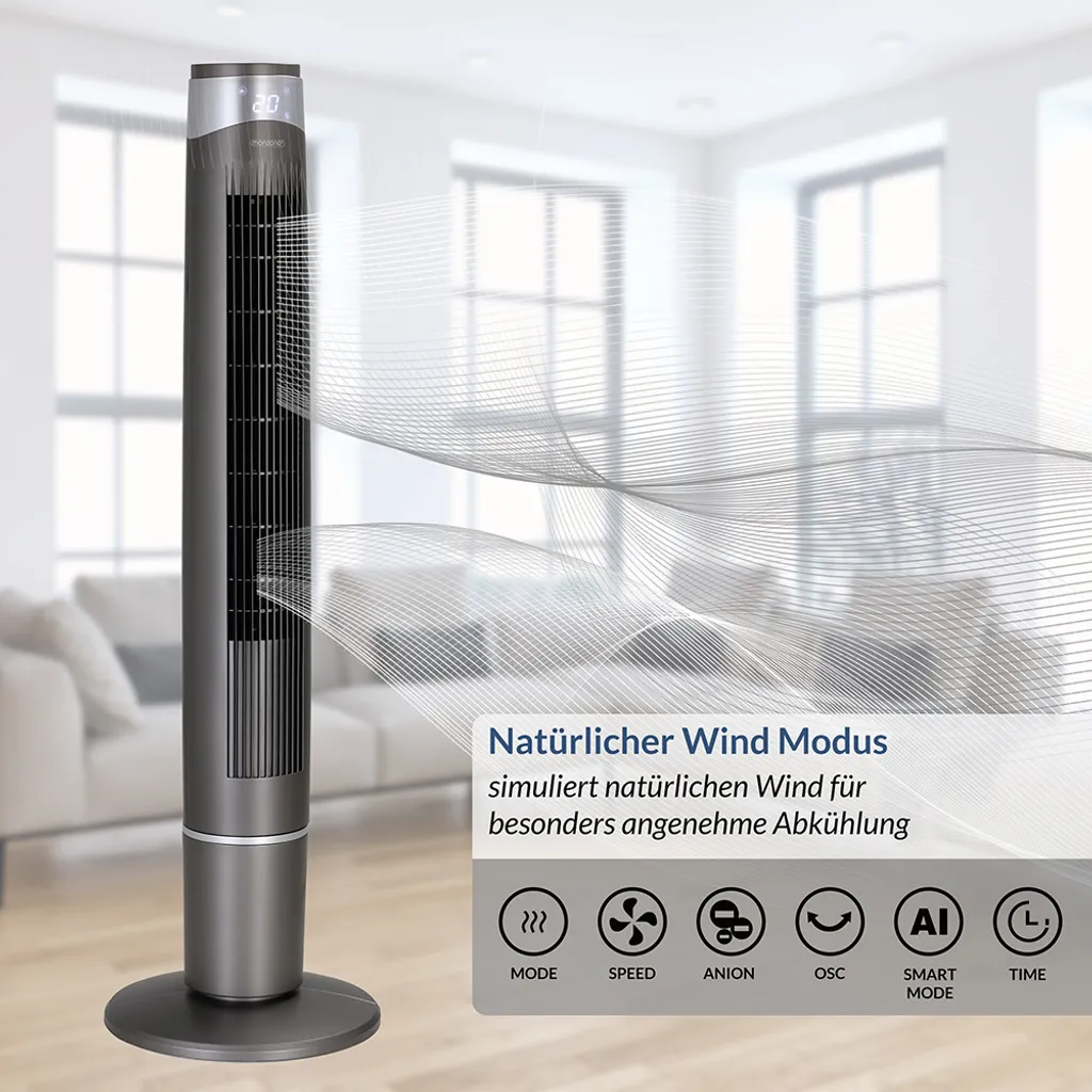 Monzana Turmventilator 6 Geschwindigkeitsstufen 120cm 3 Modi Timer Fernbedienung – Bild 2