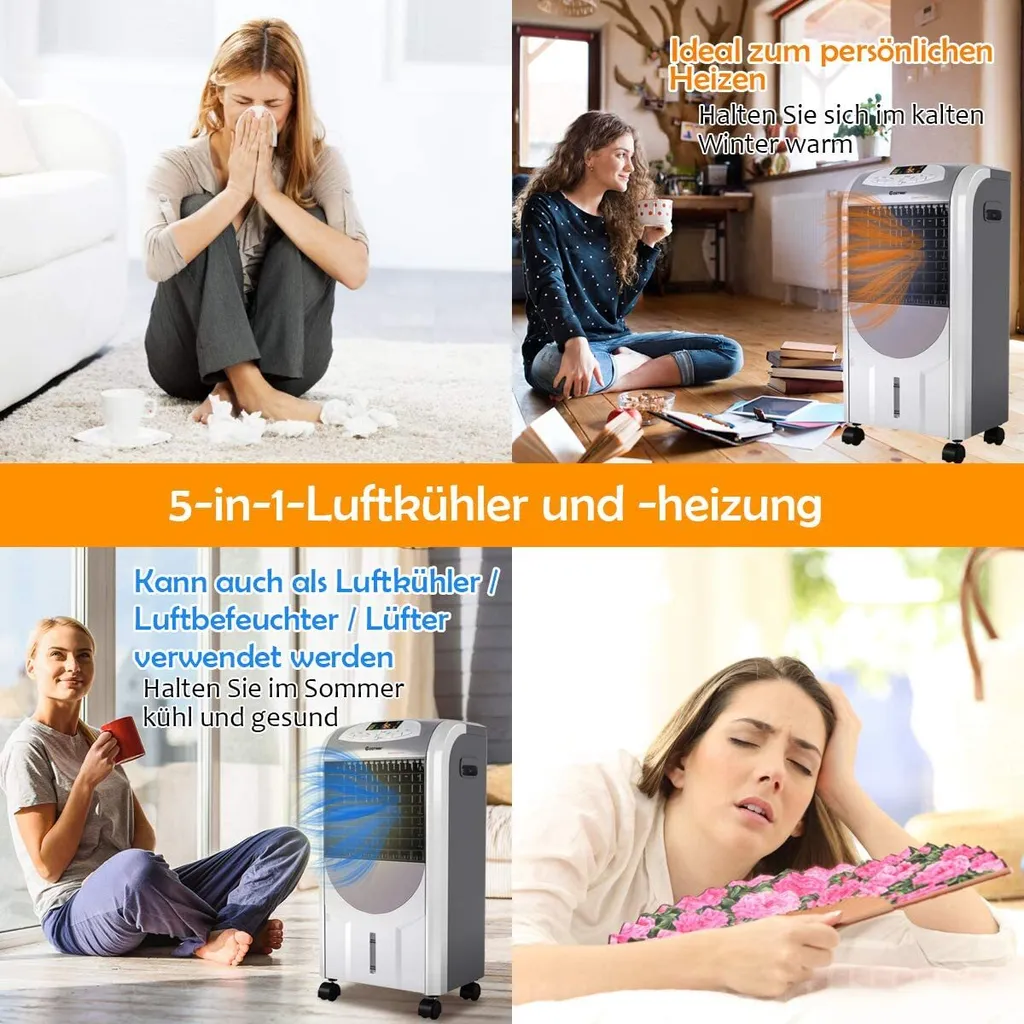 COSTWAY Heizlüfter 2000W Klimaanlage Mobil Klimagerät Kühlen 75W, 8H Timer, 7L Wassertank, 70°Winkel, Fernbedienung, Energieklasse A – Bild 4