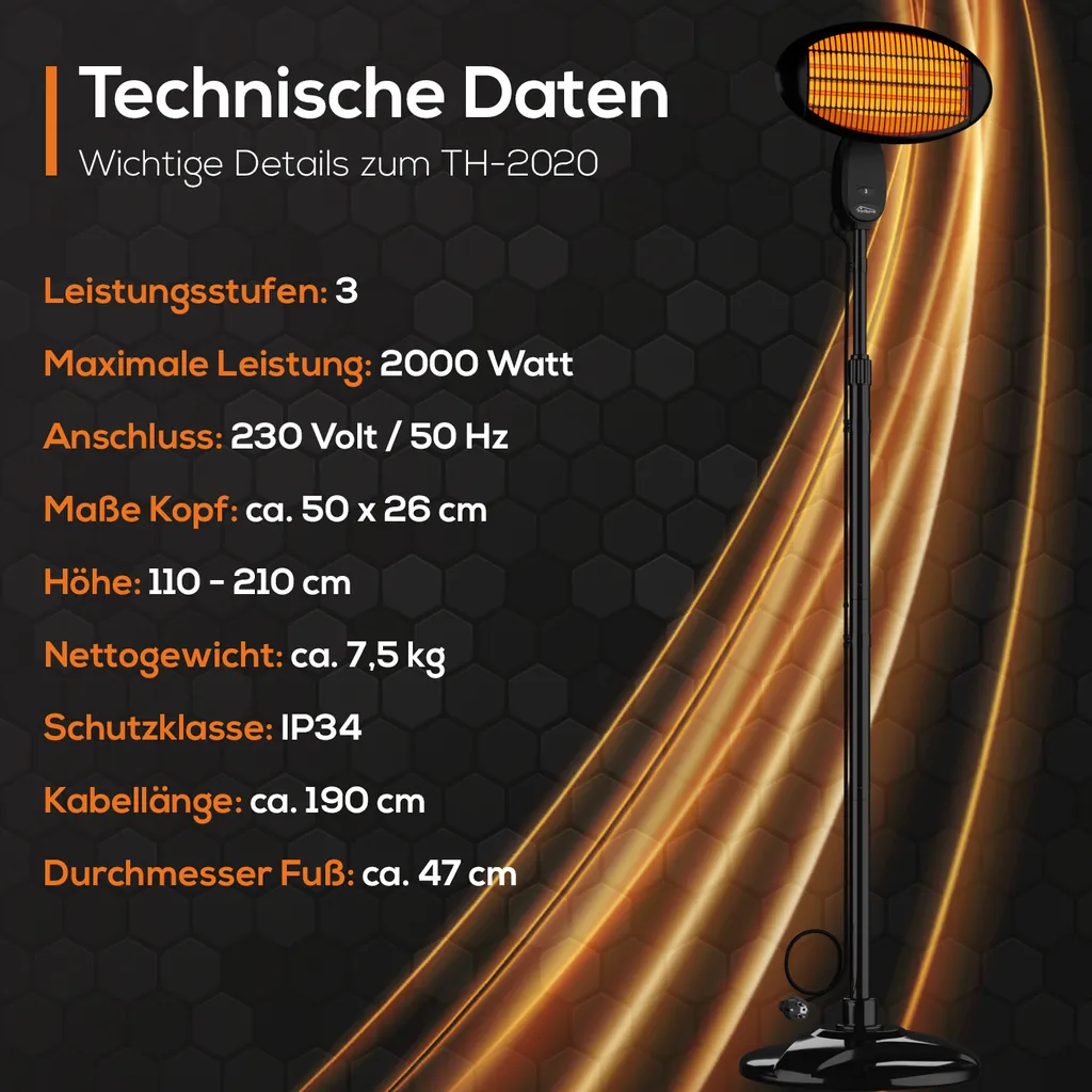 TroniTechnik Quartz-Heizstrahler Mit 3 Stufen, Verstellbarer Teleskopstange Und Kopf – Bild 16