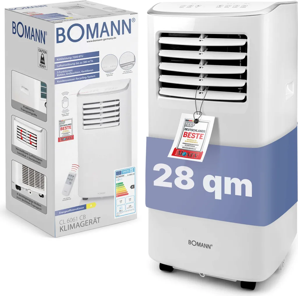 Bomann® Klimaanlage, 3in1 Klimagerät Zum Kühlen, Entfeuchten Und Ventilieren, Mobiles Klimagerät Leise Mit 7.000 BTU Kühlleistung, Mobile Klimaanlage Mit Abluftschlauch Und Timer, CL 6061 CB – Bild 8