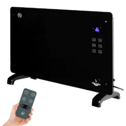 Glaskonvektor Elektroheizung Konvektor-Heizung 24h-Timer LCD-Display Touchscreen Fernbedienung - Mobile Energiesparende Leise Heizung Standgerät Heizkörper Thermostat (Schwarz 2000W)