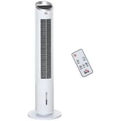 HOMCOM Luftkühler Mit Wasserkühlung Fernbedienung Turmventilator Standventilator Mit Luftbefeuchtung Klimagerät 8h Timer Nutzungsraum 20㎡ 60W ABS Weiß Ø30 X 100,8H Cm