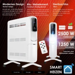 KESSER® Konvektor Elektrische Heizung ECO 2500W Heizkörper Elektroheizung Standheizung Energiesparend Display WiFi App & Fernbedienung Touchscreen - Mobil Radiator 24h Timer Thermostat, Farbe:Weiß