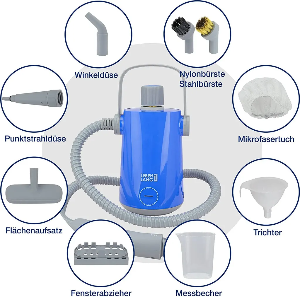 LEBENLANG Dampfreiniger Handgerät Steam Cleaner - 1000W & 300ml Mit 9 Zubehör | Polsterreiniger Gerät | Polster Handdampfreiniger Polstermöbel Fugenreiniger Für Bad Fliesen | Premium Dampf Reiniger… – Bild 3