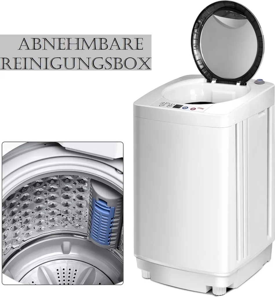 COSTWAY Waschmaschine, Toplader, Waschvollautomat Miniwaschmaschine, 3,5kg Kapazität, 7 Programme, Pump, LED-Anzeige, – Bild 3