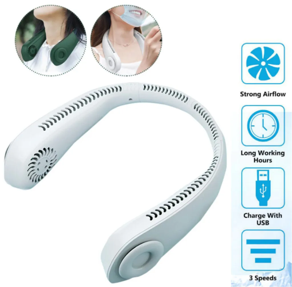 Flexibler Halsventilator, Leiser Blattloser Sportventilator, USB Drehbarer Nackenkühler Zum Aufhängen Für Outdoor Sportarten, Weiß
