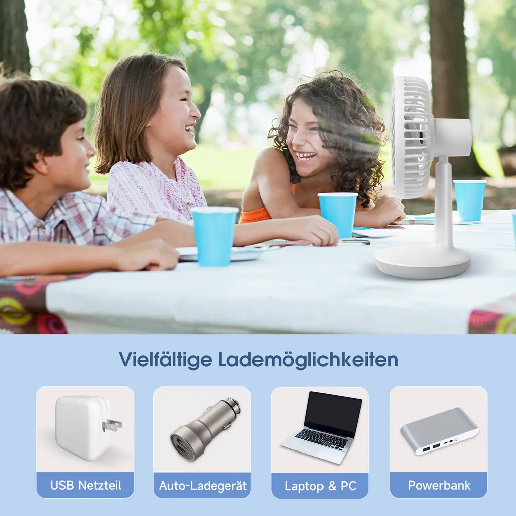 Akku Tischventilator Kompakt Mit Drei Gebläsestufen Und USB Ladeanschluss – Bild 7