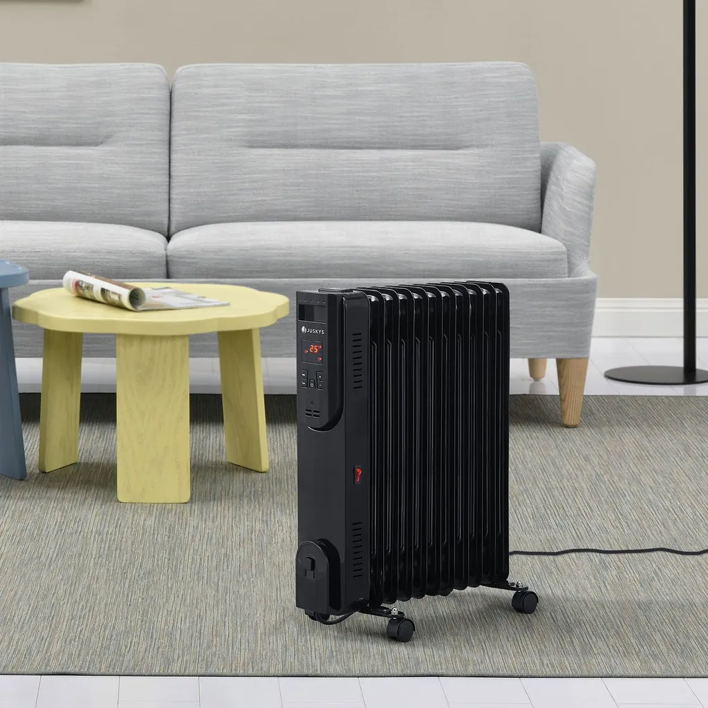 Juskys Elektroheizung Ölradiator 2500 Watt - Heizung Elektrisch Mit 3 Stufen, Thermostat, 12 H-Timer & Überhitzungsschutz - Radiator Schwarz – Bild 2