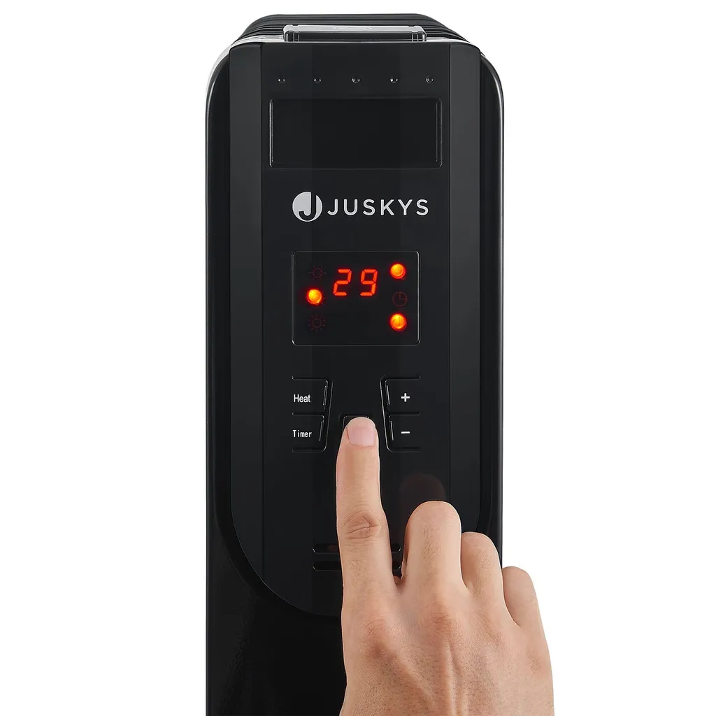 Juskys Elektroheizung Ölradiator 2500 Watt - Heizung Elektrisch Mit 3 Stufen, Thermostat, 12 H-Timer & Überhitzungsschutz - Radiator Schwarz – Bild 8