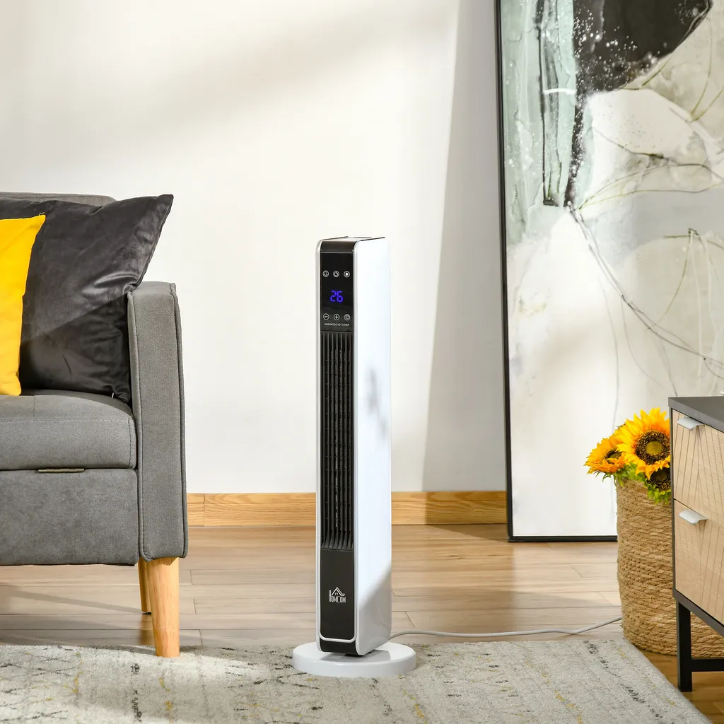HOMCOM Heizgerät Heizlüfter 2200W Elektroheizer Keramik Heizturm Mit Fernbedienung 8-Stunden-Timer Oszillation Heizer Heizung ABS PA Weiß+Schwarz 21 X 21 X 73 Cm – Bild 2