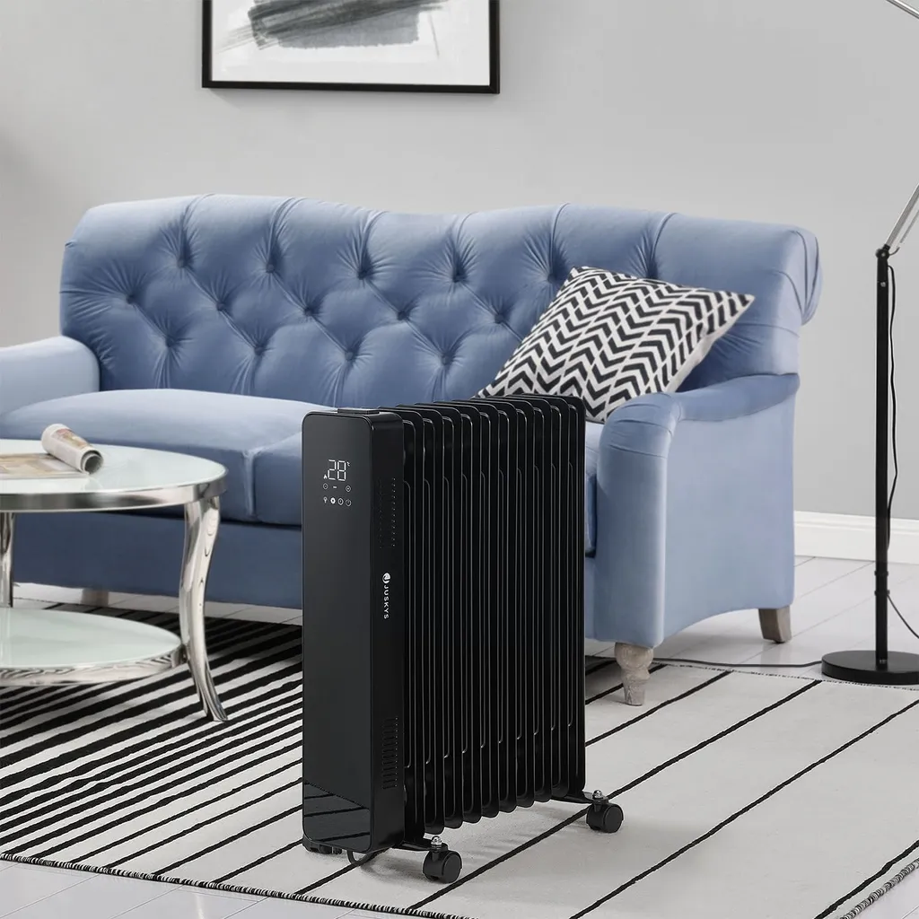 Juskys Elektroheizung Ölradiator 2500W - Wi-Fi Steuerung, Fernbedienung & Touch-Display - Energiesparender Radiator, 2 Heizstufen, 24h Timer - Schwarz – Bild 2