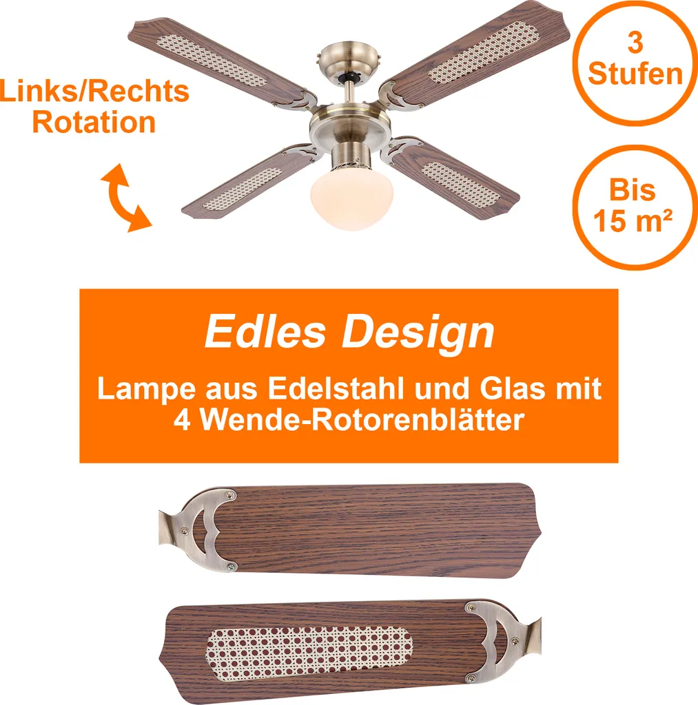 Deckenventilator Mit Fernbedienung Und Licht Ventilator Lampe Holz Optik 106 Cm – Bild 6