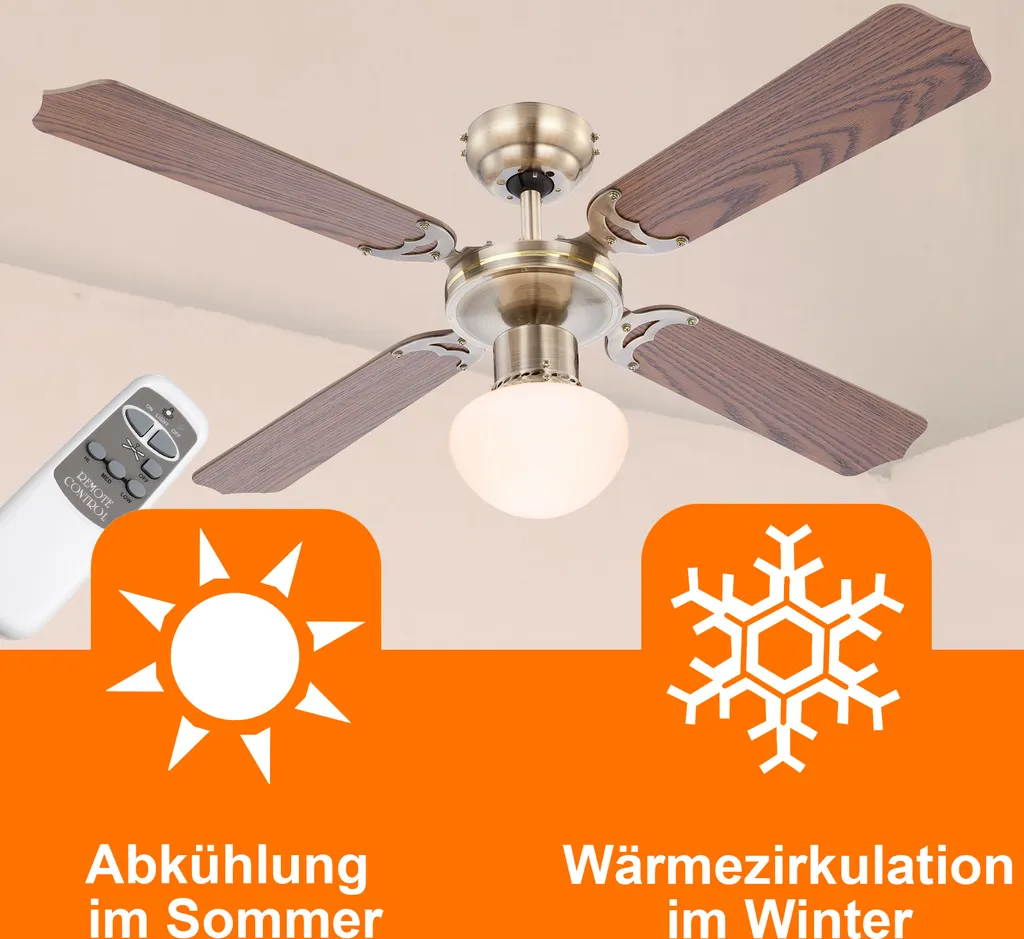 Deckenventilator Mit Fernbedienung Und Licht Ventilator Lampe Holz Optik 106 Cm – Bild 4