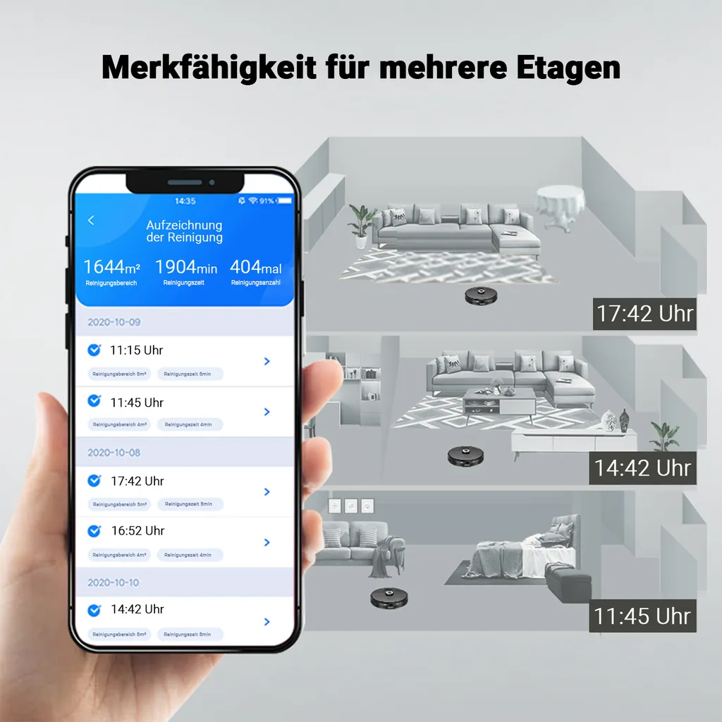 ROBBY PRO | Saug Und Wischroboter | 2700 - 4000PA | Selbstentleerend | Schwarz | Staub Sauger Kehr Cleaner – Bild 5