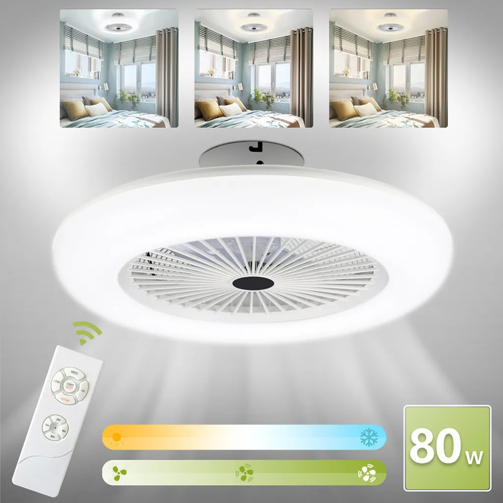 Lospitch Deckenventilator Fernbedienung Weiss Mit Beleuchtet Beleuchtung Schlaf 80W – Bild 2
