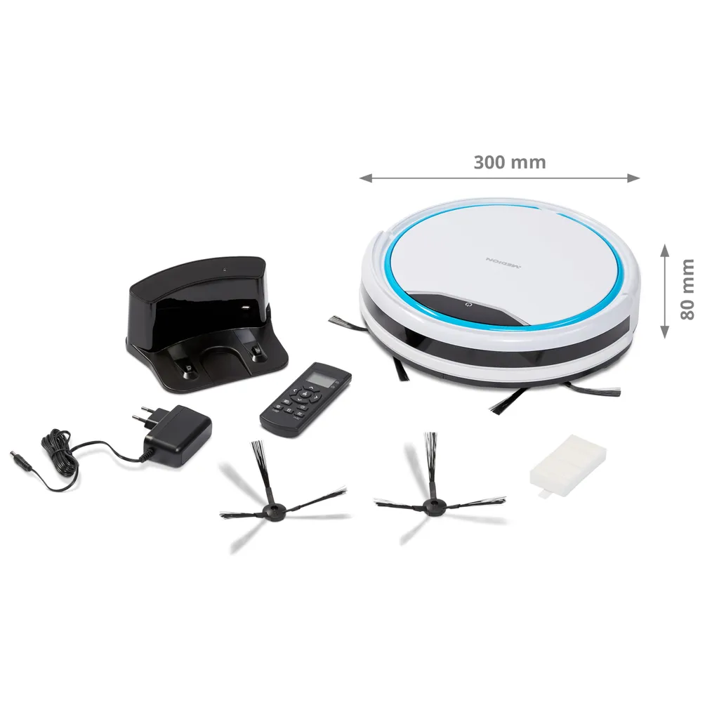 MEDION Roboterstaubsauger Mit Ladestation MD19900 (intelligente Navigation, Roboterstaubsauger Für Hartböden Fliesen Laminat, Optimierte Tierhaare, Fernbedienung, Bis Zu 90 Minuten, Automatische Rückkehr Zur Station) – Bild 5