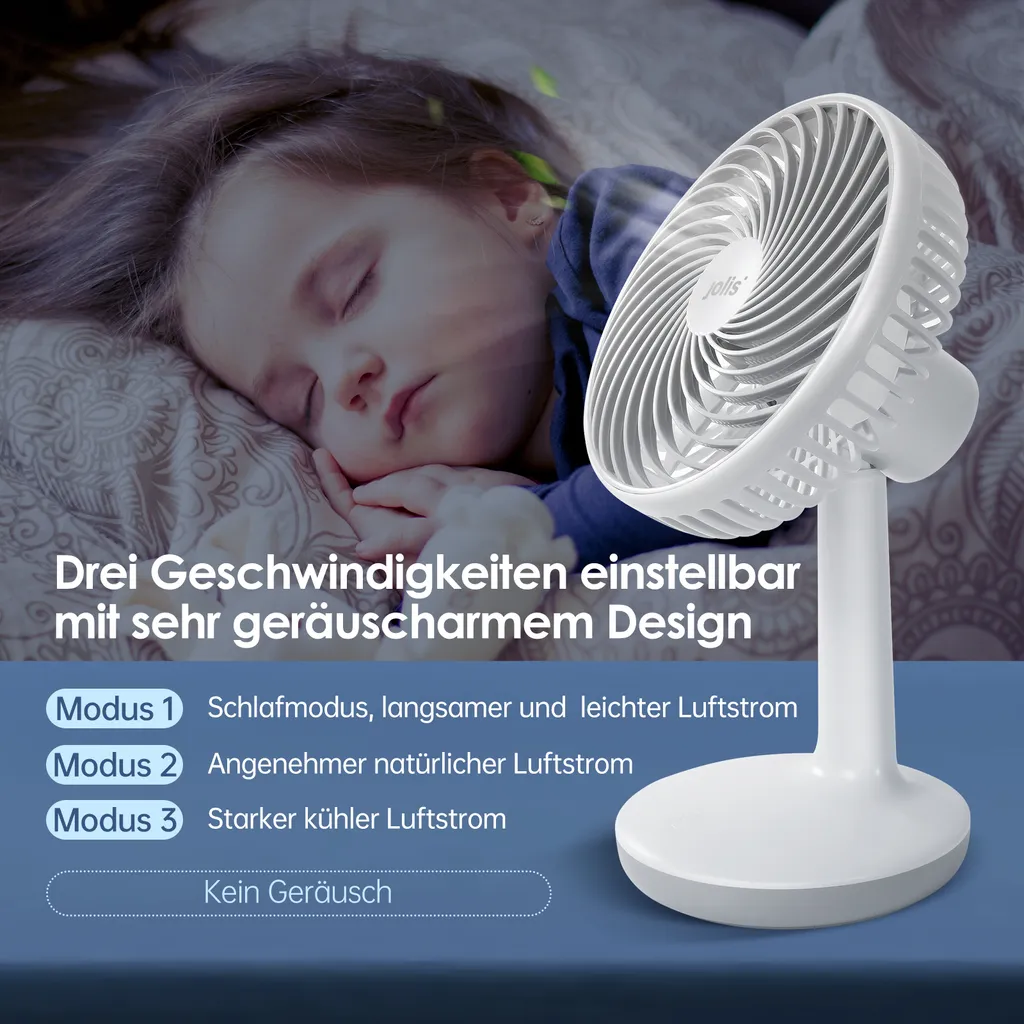 Akku Tischventilator Kompakt Mit Drei Gebläsestufen Und USB Ladeanschluss – Bild 6