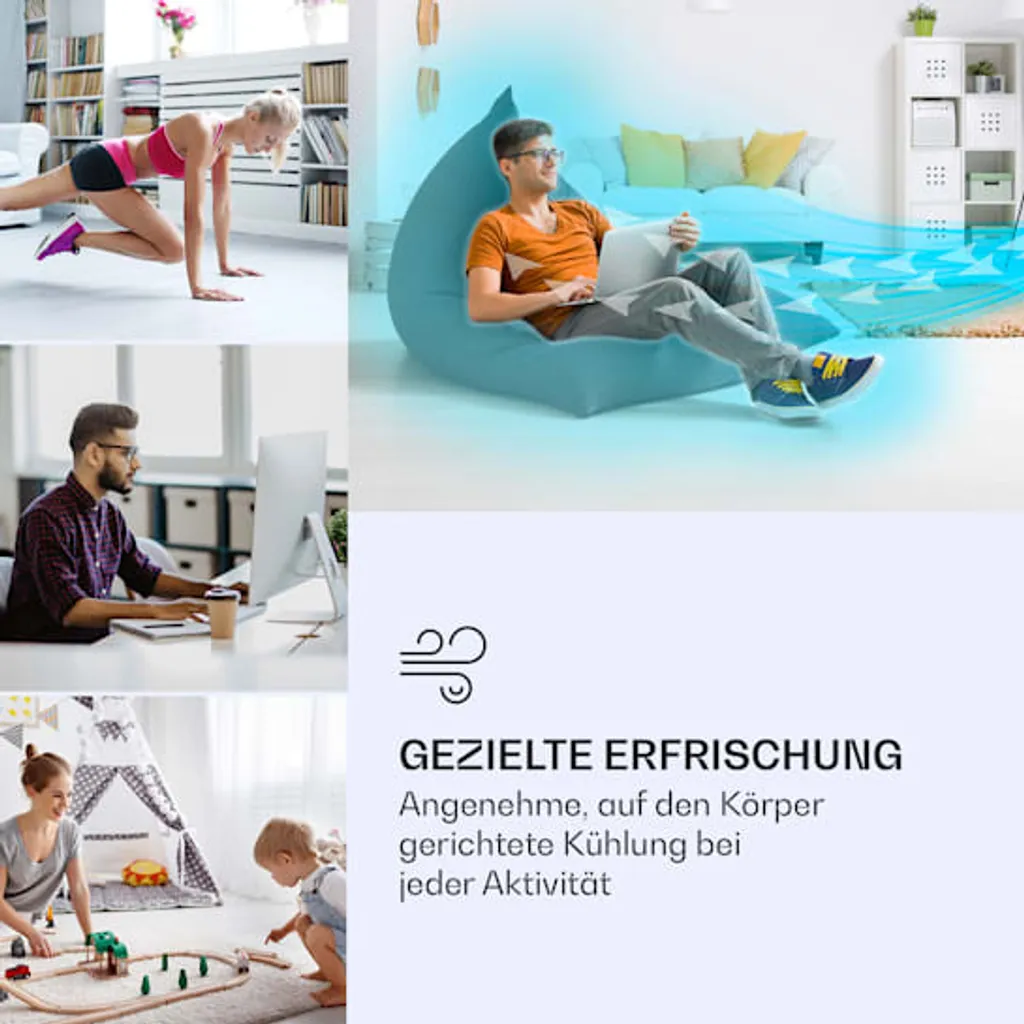 Klarstein Skyscaper Ice Smart Klimaanlage 4-in-1: Luftkühler, Ventilator, Luftbefeuchter & Ionisation - 6 L Wassertank - Oszillation - 30 W - 210 M³/h - Timer - Klimagerät Ohne Abluftschlauch - Mobiles Klimagerät – Bild 5