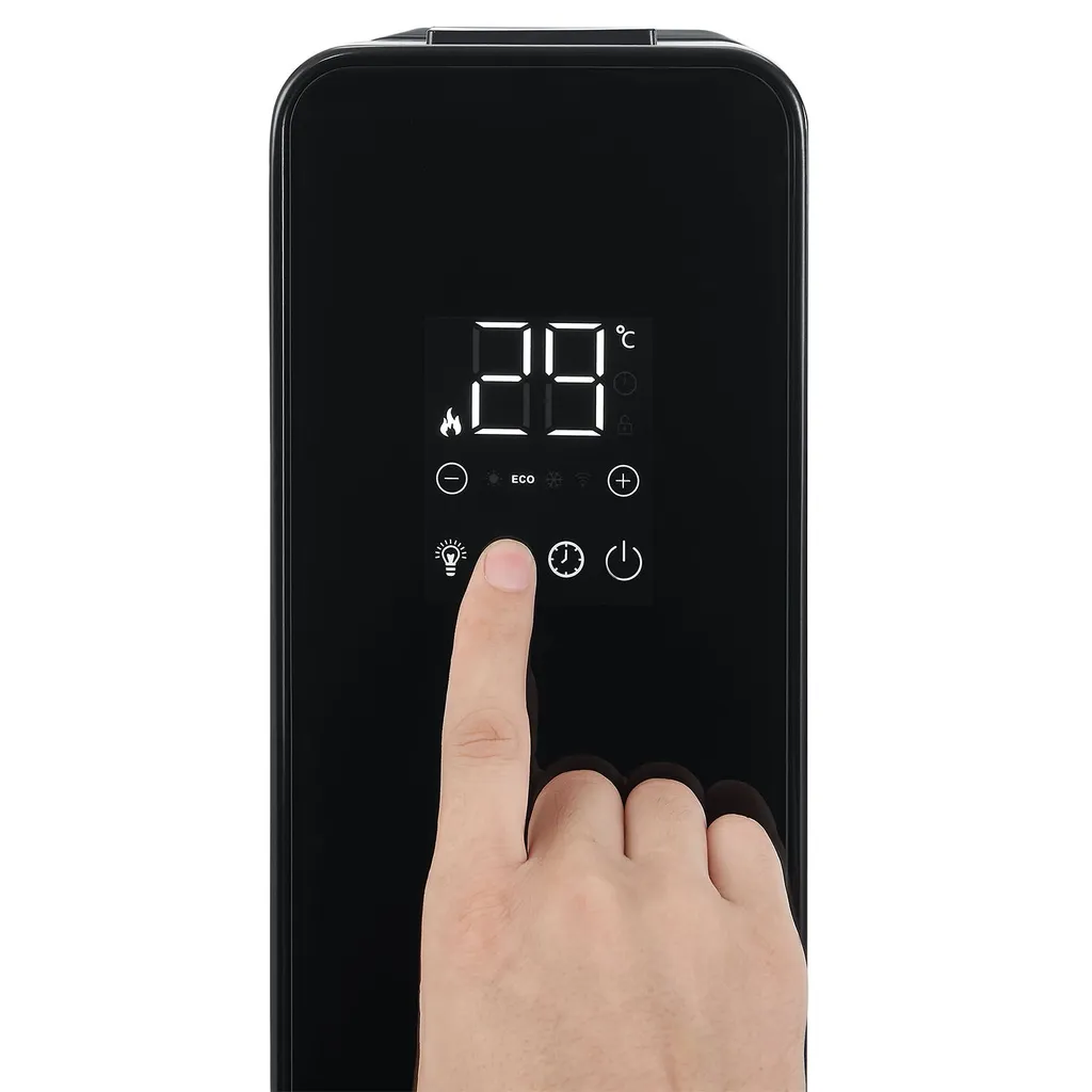 Juskys Elektroheizung Ölradiator 2500W - Wi-Fi Steuerung, Fernbedienung & Touch-Display - Energiesparender Radiator, 2 Heizstufen, 24h Timer - Schwarz – Bild 8