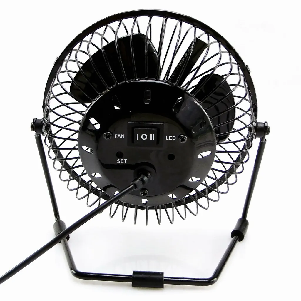 15cm Mini USB-Tischventilator Ventilator Aus Metall Mit LED-Animation Für Temperatur Und Uhrzeit - Stufenlos Neigbar Um 360°, Energiesparend, Extrem Leise – Bild 6
