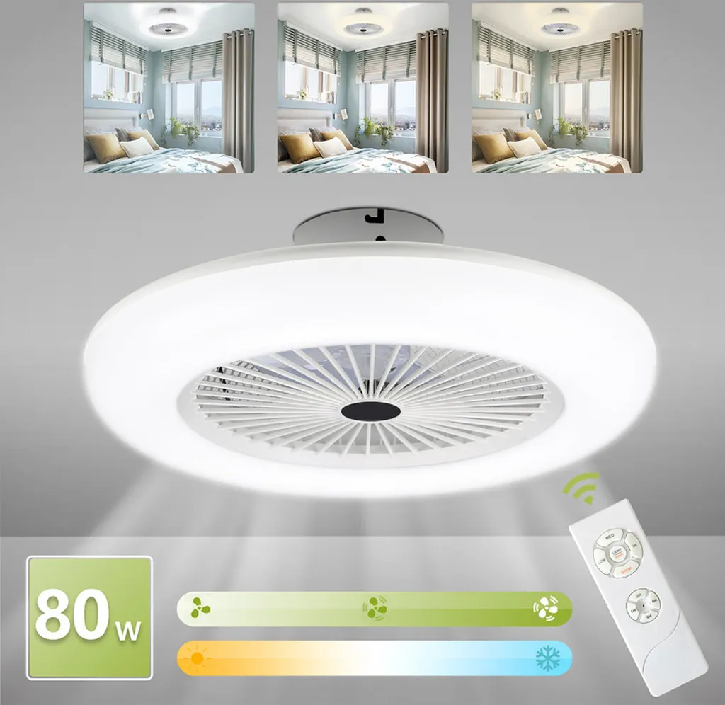 Lospitch Deckenventilator Fernbedienung Weiss Mit Beleuchtet Beleuchtung Schlaf 80W – Bild 4