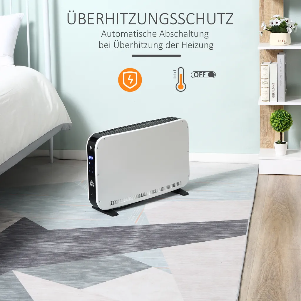 HOMCOM Heizgerät Heizlüfter 2180 W Elektroheizer LED-Licht Mit 3 Stufen Warm 24-Stunden-Timer Heizer Heizung Wärme Stahl Kunststoff Weiß 60 X 18,5 X 39,5 Cm – Bild 5